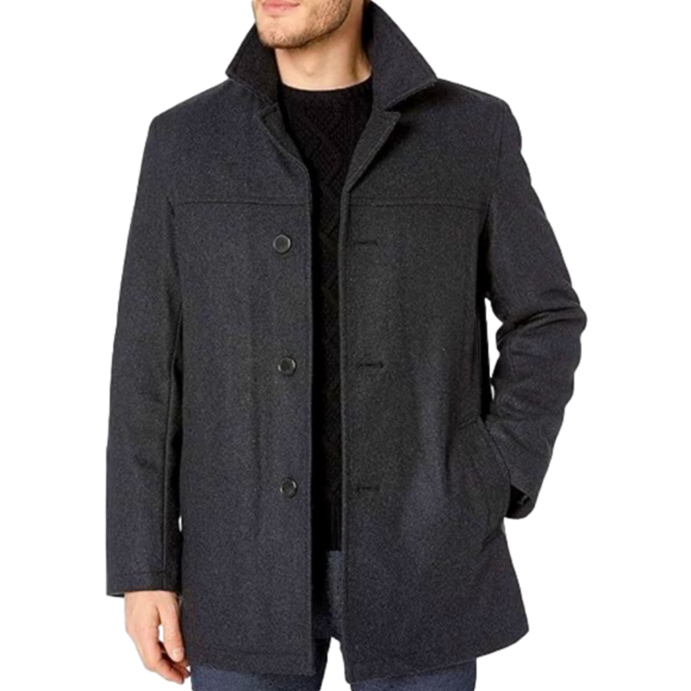 TOMMY Hilfiger Melton peacoat quilt lined wool blend size Large dk gray jacket